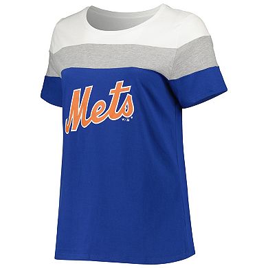 Women's White/Royal New York Mets Plus Size Colorblock T-Shirt
