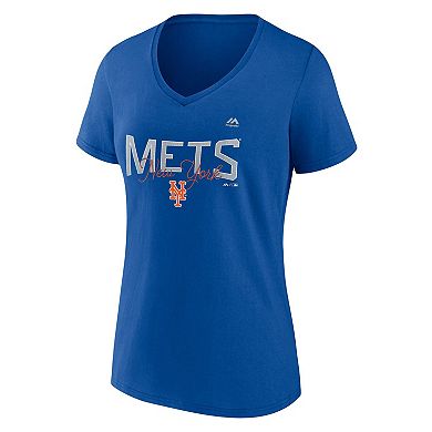 Women's Royal New York Mets Plus Size Wordmark V-Neck T-Shirt