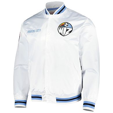Men's Mitchell & Ness White Sporting Kansas City City Full-Snap Satin Jacket