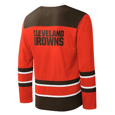 Men's Starter Orange Cleveland Browns Cross-Check V-Neck Long Sleeve T-Shirt