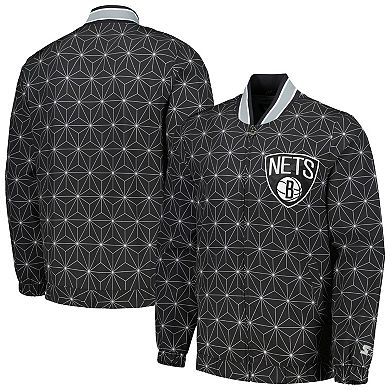 Men's Starter Black Brooklyn Nets In-Field Play Fashion Satin Full-Zip Varsity Jacket