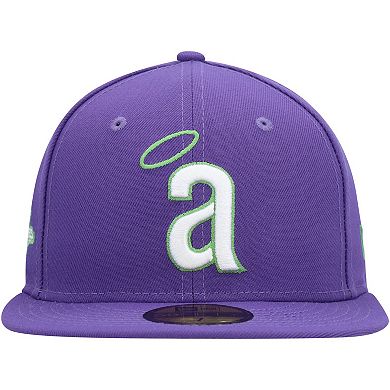 Men's New Era Purple California Angels Cooperstown Collection Lime Side Patch 59FIFTY Fitted Hat