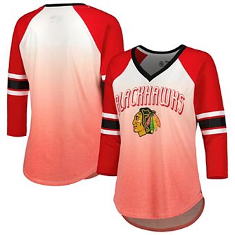 Women's G-III 4Her by Carl Banks Red Chicago Blackhawks Lead Off Tri-Blend Raglan 3/4-Sleeve V-Neck T-Shirt