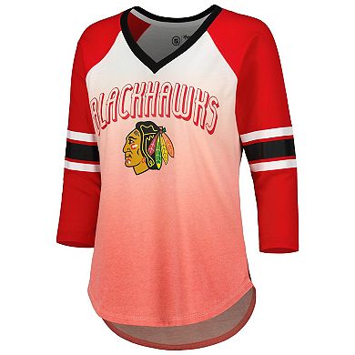 Women's G-III 4Her by Carl Banks Red Chicago Blackhawks Lead Off Tri-Blend Raglan 3/4-Sleeve V-Neck T-Shirt