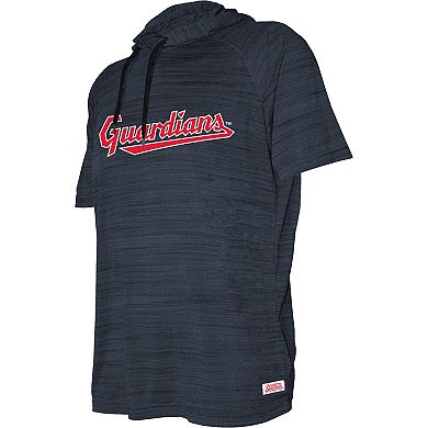 Youth Stitches Heather Navy Cleveland Guardians Raglan Short Sleeve Pullover Hoodie
