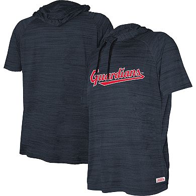 Youth Stitches Heather Navy Cleveland Guardians Raglan Short Sleeve Pullover Hoodie