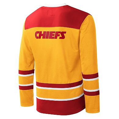 Men's Starter Gold Kansas City Chiefs Cross-Check V-Neck Long Sleeve T-Shirt