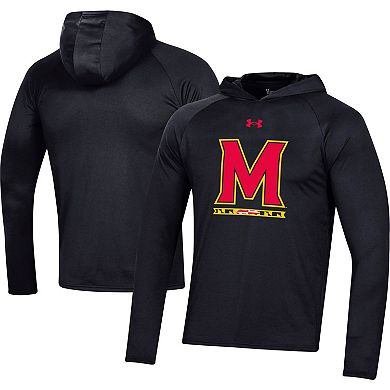 Men's Under Armour Black Maryland Terrapins School Logo Raglan Long Sleeve Hoodie Performance T-Shirt