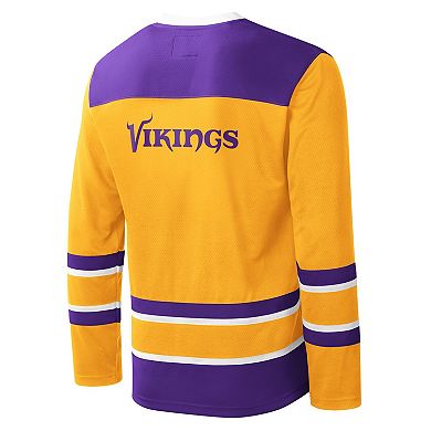Men's Starter Gold Minnesota Vikings Cross-Check V-Neck Long Sleeve T-Shirt