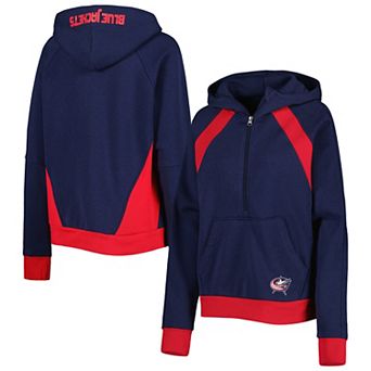 Women's Starter Navy Columbus Blue Jackets Wishbone Half-Zip Hoodie
