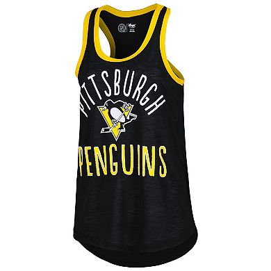Women's G-III 4Her by Carl Banks Black Pittsburgh Penguins First Base Racerback Scoop Neck Tank Top