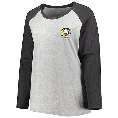 Women's Fanatics Branded Sidney Crosby Heather Gray/Heather Charcoal Pittsburgh Penguins Plus Size Name & Number Raglan Long Sleeve T-Shirt