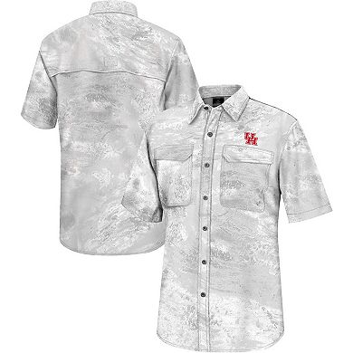 Men's Colosseum  White Houston Cougars Realtree Aspect Charter Full-Button Fishing Shirt