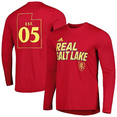 Men's adidas Red Real Salt Lake Jersey Hook AEROREADY Long Sleeve T-Shirt