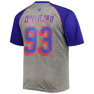 Men's Fanatics Branded Mika Zibanejad Heather Gray/Blue New York Rangers Big & Tall Contrast Raglan Name & Number T-Shirt
