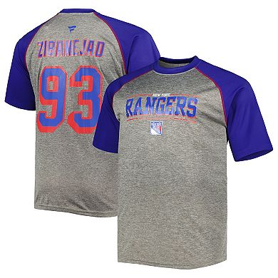 Men's Fanatics Branded Mika Zibanejad Heather Gray/Blue New York Rangers Big & Tall Contrast Raglan Name & Number T-Shirt
