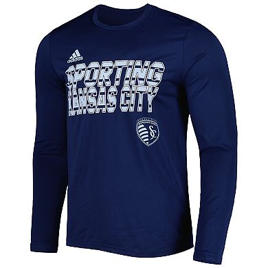 Men's adidas Navy Sporting Kansas City Jersey Hook AEROREADY Long Sleeve T-Shirt