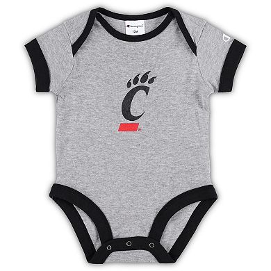 Infant Champion Black/Heather Gray Cincinnati Bearcats I Wanna Be Three-Pack Bodysuit Set