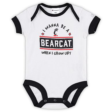 Infant Champion Black/Heather Gray Cincinnati Bearcats I Wanna Be Three-Pack Bodysuit Set