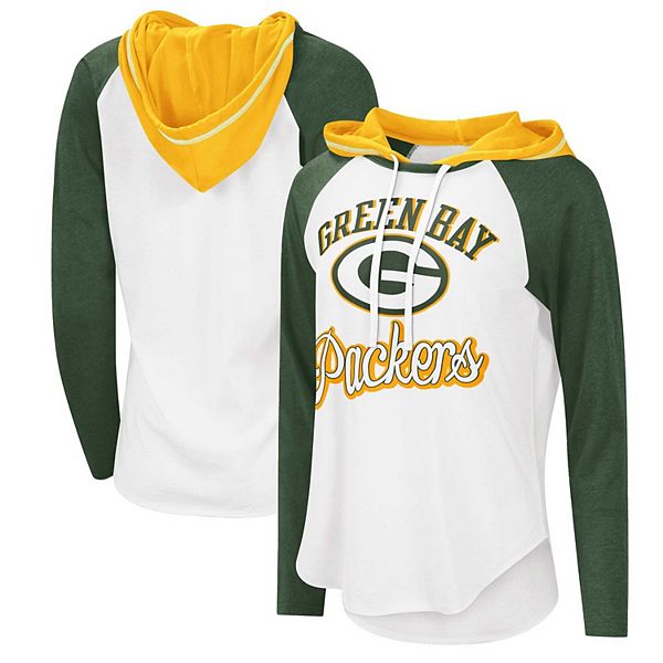 Women's G-III 4Her by Carl Banks White Green Bay Packers MVP Raglan Hoodie  Long Sleeve T-Shirt