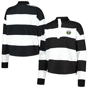 Women's Antigua White Portland Timbers Radical Rugby Stripe Long Sleeve T-Shirt
