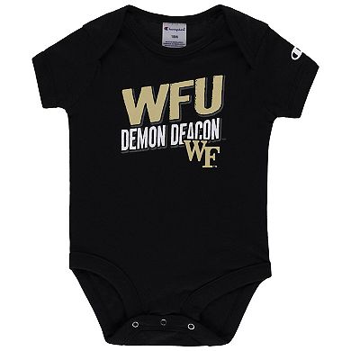 Infant Champion Black/Heather Gray Wake Forest Demon Deacons I Wanna Be Three-Pack Bodysuit Set