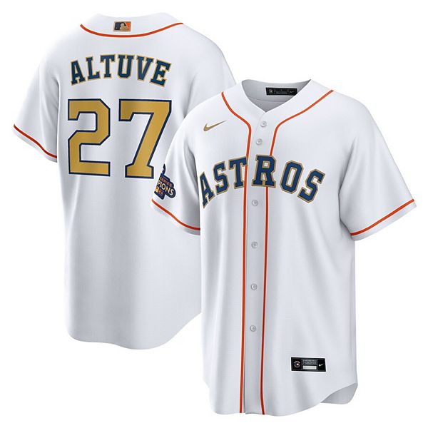 Men's Nike Jose Altuve White/Gold Houston Astros 2023 Gold Collection  Replica Player Jersey