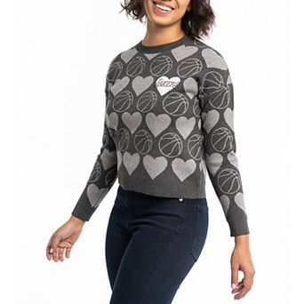 Women's Lusso Charcoal Los Angeles Lakers Basketball Love Crystal Intarsia Pullover Sweater