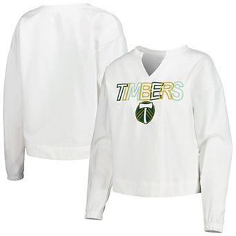Women's Concepts Sport White Portland Timbers Sunray Notch Neck Long Sleeve T-Shirt