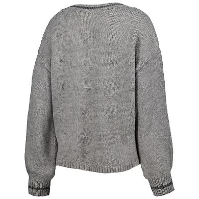Women's Lusso Gray Brooklyn Nets Scarletts Lantern Sleeve Tri-Blend V-Neck Pullover Sweater