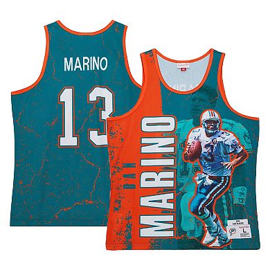 Men's Mitchell & Ness Dan Marino Aqua Miami Dolphins 1990 Player Burst Tank Top