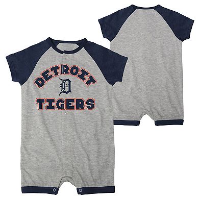 Newborn & Infant Heather Gray Detroit Tigers Extra Base Hit Raglan Full-Snap Romper