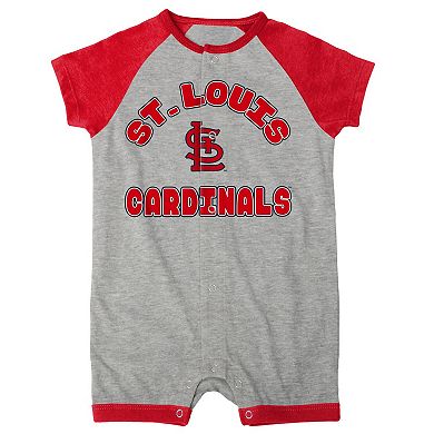 Infant  Heather Gray St. Louis Cardinals Extra Base Hit Raglan Full-Snap Romper