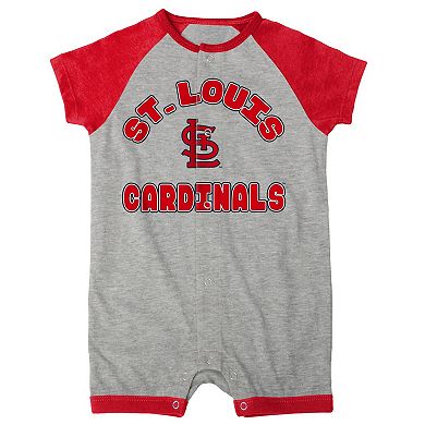 Infant Heather Gray St. Louis Cardinals Extra Base Hit Raglan Full-Snap Romper