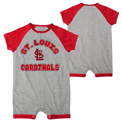 Infant  Heather Gray St. Louis Cardinals Extra Base Hit Raglan Full-Snap Romper