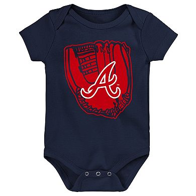 Infant Red/Navy/White Atlanta Braves Minor League Player Three-Pack Bodysuit Set
