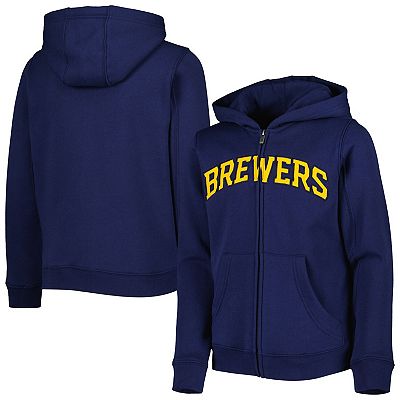 Youth Navy Milwaukee Brewers Wordmark Full Zip Fleece Hoodie