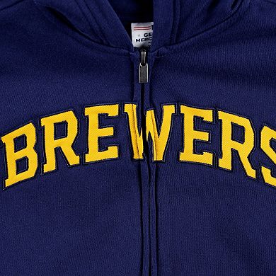 Youth Navy Milwaukee Brewers Wordmark Full-Zip Fleece Hoodie
