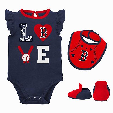 Newborn & Infant Navy/Red Boston Red Sox Three-Piece Love of Baseball Bib Bodysuit & Booties Set