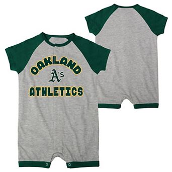 Infant Heather Gray Oakland Athletics Extra Base Hit Raglan Full-Snap Romper