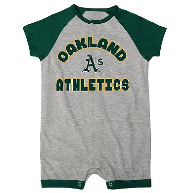 Infant Heather Gray Oakland Athletics Extra Base Hit Raglan Full-Snap Romper