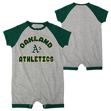 Infant Heather Gray Oakland Athletics Extra Base Hit Raglan Full-Snap Romper