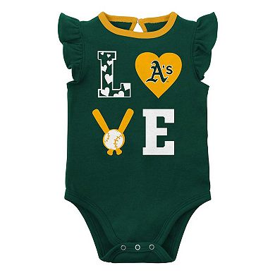 Newborn & Infant Green/Gold Oakland Athletics Three-Piece Love of Baseball Bib Bodysuit & Booties Set