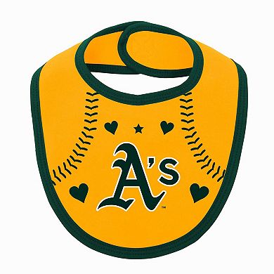 Newborn & Infant Green/Gold Oakland Athletics Three-Piece Love of Baseball Bib Bodysuit & Booties Set