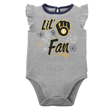 Infant Navy/Heather Gray Milwaukee Brewers Little Fan Two-Pack Bodysuit Set