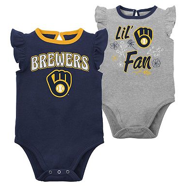 Infant Navy/Heather Gray Milwaukee Brewers Little Fan Two-Pack Bodysuit Set