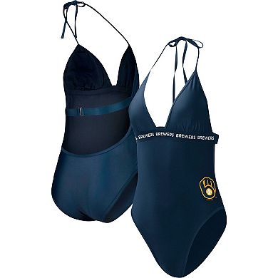 Women's G-III 4Her by Carl Banks Navy Milwaukee Brewers Full Count One-Piece Swimsuit