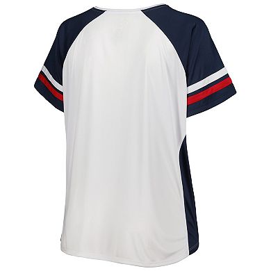 Women's White/Navy Washington Nationals Plus Size Notch Neck T-Shirt