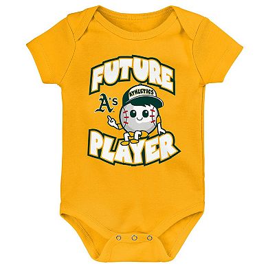 Newborn & Infant Gold/Green/White Oakland Athletics Minor League Player Three-Pack Bodysuit Set