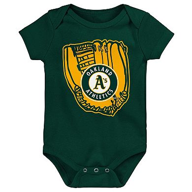 Newborn & Infant Gold/Green/White Oakland Athletics Minor League Player Three-Pack Bodysuit Set